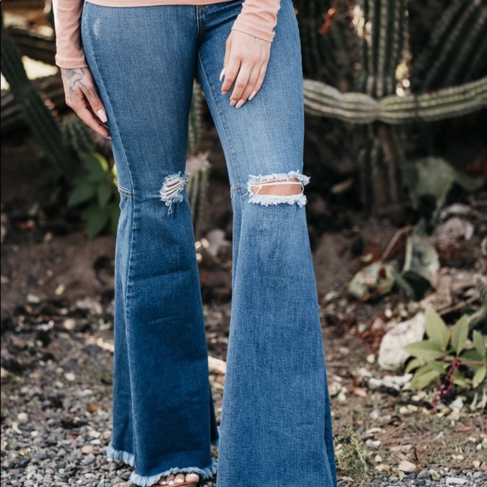 Distressed flare jeans